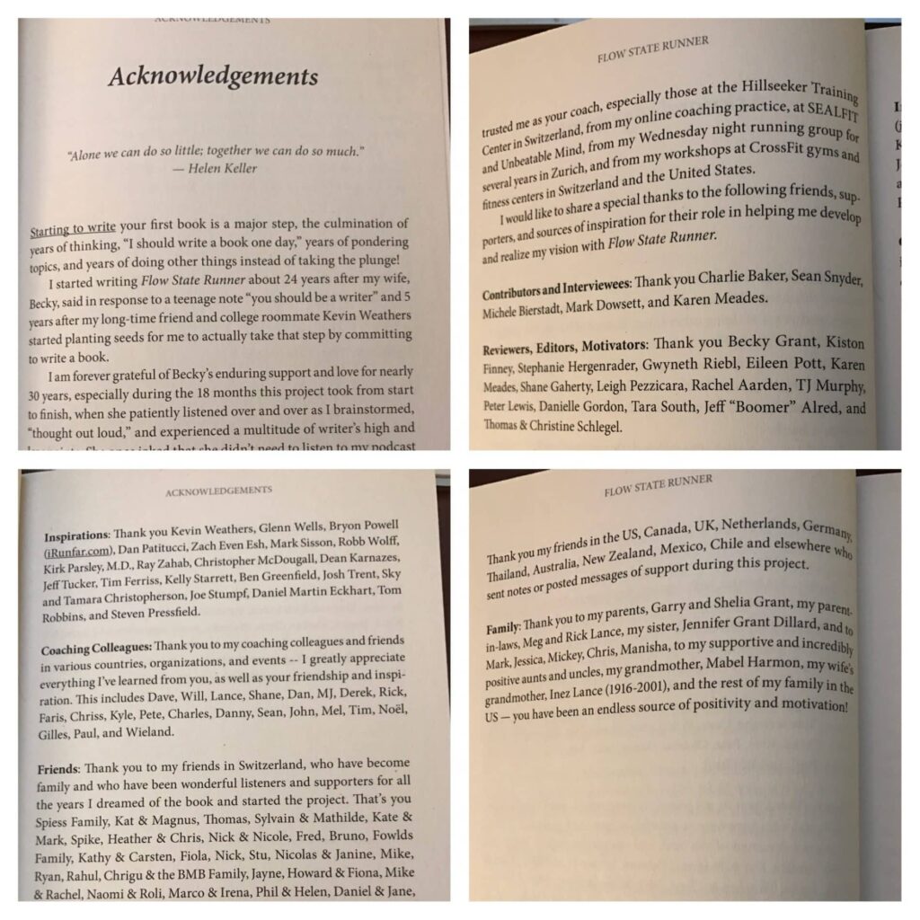 Acknowledgements page of Flow State Runner